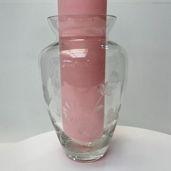 Lenox Etched Floral Crystal Glass Vase Made in Romania, Elegant Decorative Vase - Picture 7 of 9